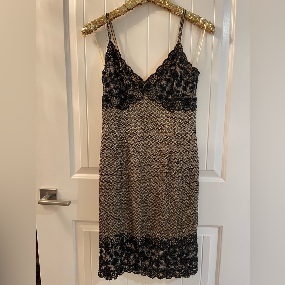 Escada fully beaded cocktail dress black and beige size 38